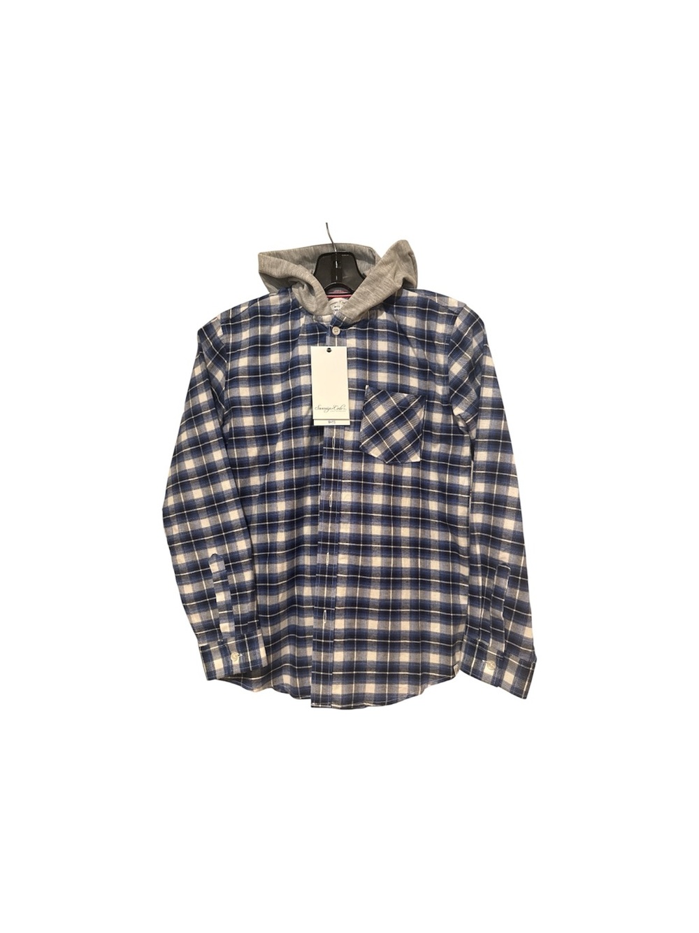 Sovereign Code Boys M 10-12 Plaid Hooded Button Down Shirt NWT